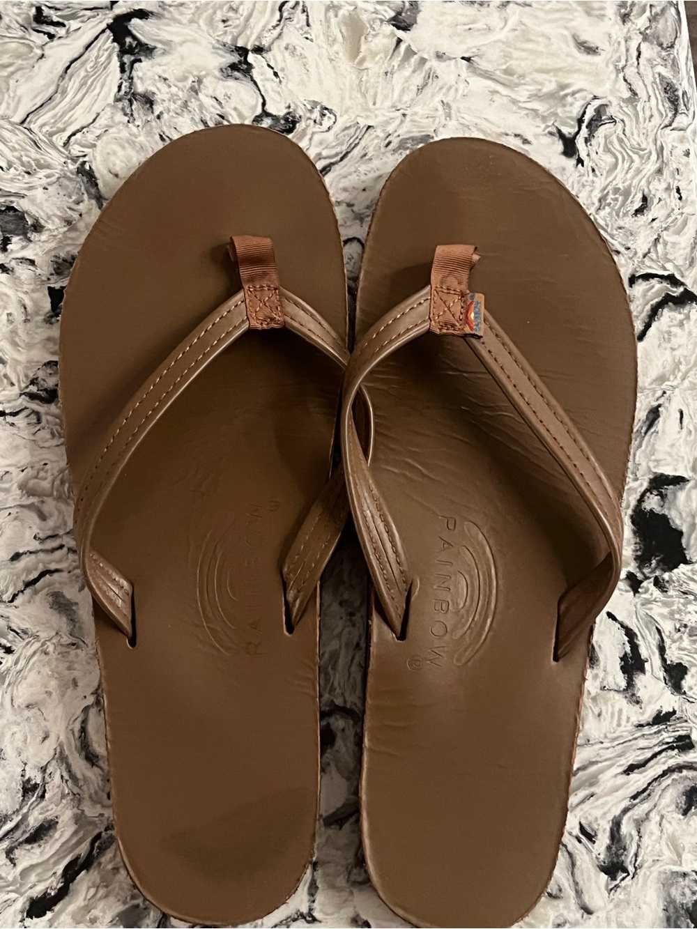 Women’s Rainbow Brown Leather Thong Sandals - Narrow Strap Size 10